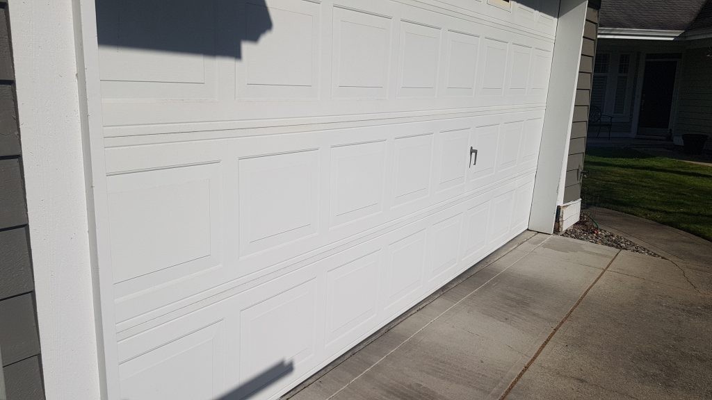 View of garage door with extra strutt added.