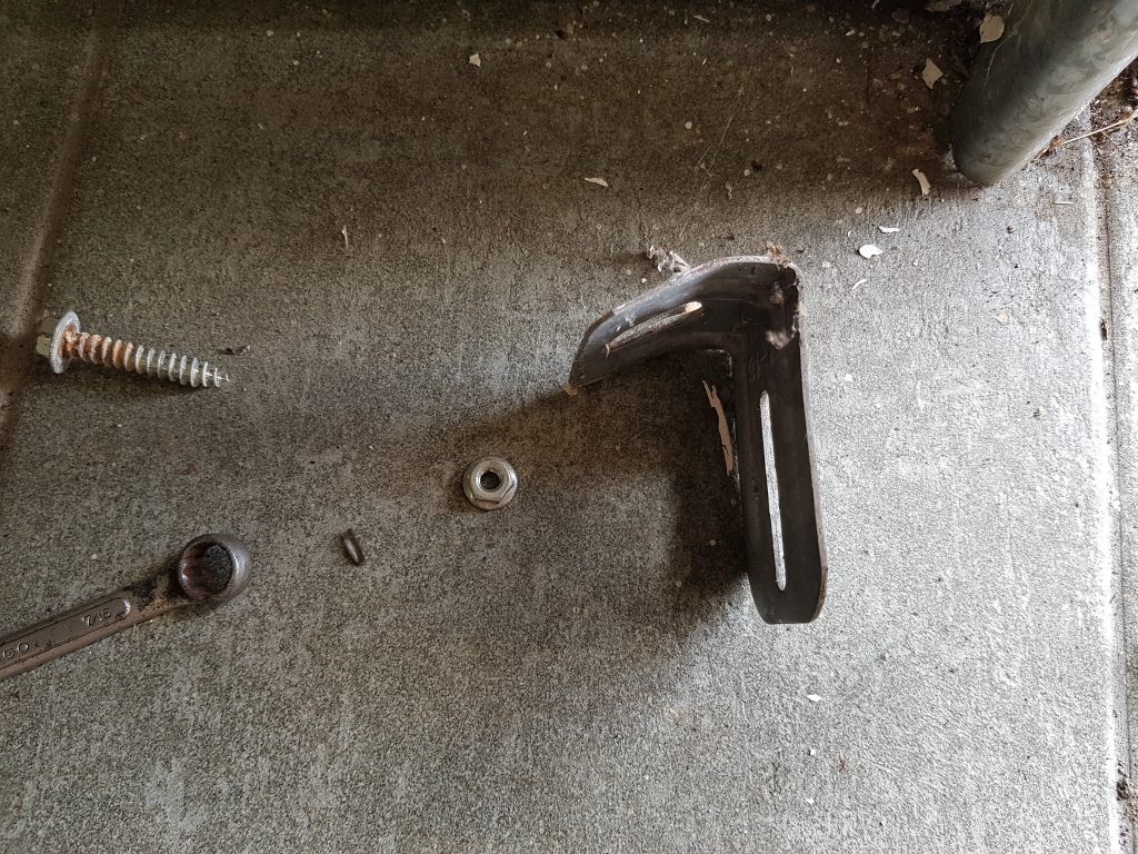 View of bracket that has been removed from the garage door.