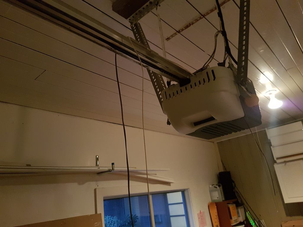 This is a view of a homeowner's older style garage door opener.